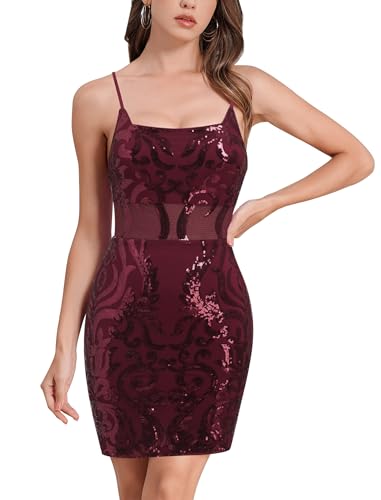 Women's Spaghetti Straps Sparkly Sequins Bodycon Mini Dress Party Nightclub Homecoming Dresses Slim Fit