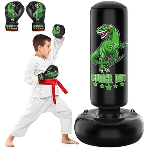 JUOIFIP Larger Stable Dinosaur Punching Bag for Kids, 66" Tall Sports Kids Teens Inflatable Punching Bag with Boxing Gloves, Gifts for Boys & Girls Age 5-12 for Practicing Karate, Taekwondo, MMA Cover