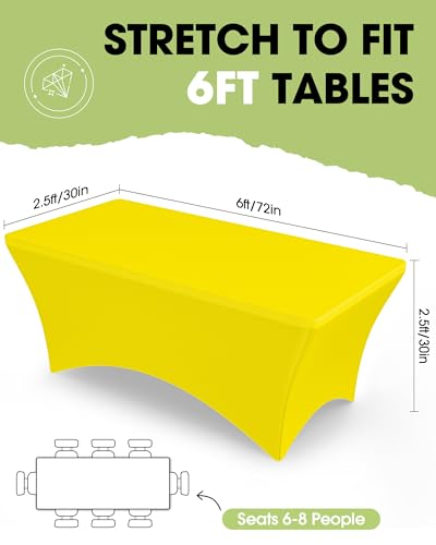 Image of Pureegg Spandex Tablecloth 6ft - 2 Pack, Fitted and Tight Cloth for Rectangle Table, Wrinkle-Free and Stretch Table Cover for Party, Wedding, Banquet and Birthday, Yellow