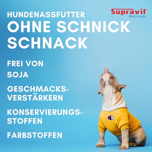 Supravit Nassfutter für Hunde I Hundefutter mit Lamm & Reis I 12 x 410g Dosen I Hunde Nassfutter I getreidefrei I besonders gut verdaulich und verträglich für den Hund