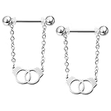 TFENY SJGF 14G 2Pcs Handcuffs Nipple Rings with Chain 316L Stainless Steel Nipple Barbells Nipple Piercing Jewelry for Women Men (Silver)