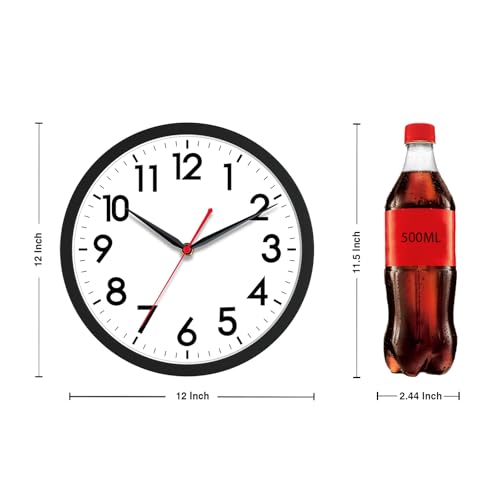 Image of AKCISOT 12 Inch Wall Clock Silent Non-Ticking Modern Wall Clocks Battery Operated - Analog Classic Clock for Office, Home, Bathroom, Kitchen, Bedroom, School, Living Room(Black)