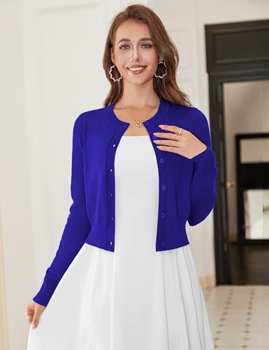 Image of LETDIOSTO Cropped Cardigan Bolero Shrug for Women, Button Down Long Sleeve Knit Sweater for Dresses,for Jeans, XS to XL