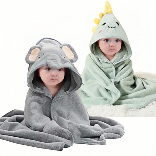 Image of 2 Pcs Baby Hooded Towels,31 x 31 in Baby Washcloths, Infant Super Soft Baby Bath Towels with Hood for Toddlers1-3,Highly Absorbent Viscose Hooded Towel for Boys, Girls, Newborn Essentials