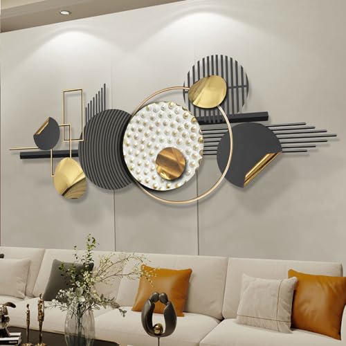 WSNCXFW Decoración de Pared de Metal Grande de 50'' x 20'' para Sala de Estar, Escultura de Pared geométrica Abstracta 3D de Lujo Moderna en Negro y Dorado, decoración de Pared de Metal Boho