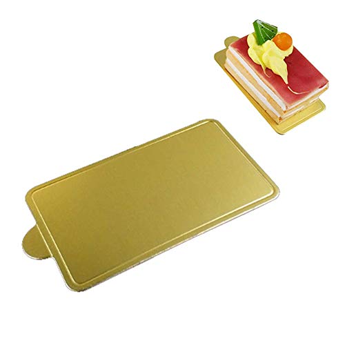 100-Pack Mini Cake Base Boards, Gold Mousse Cake Cardboard Set, Ideal for Dessert Buffet, Wedding, Parties, Catering Supplies (rectangle)