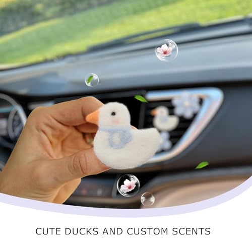 Image of ORIESSE Cute Car Accessories,Duck Flower Air Vent Clips,Handmade Wool Felt Aroma Diffuser,Refillable Girly Car Air Freshener,3pcs White Blue Car Decor