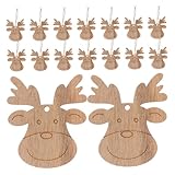MALUGOGO 30 Stück DIY Rentierkopf Ausschnitte aus Holz mit Juteschnur Urlaub Handwerk Ornamente für Weihnachtsbaum Dekorationen Festliche Holzscheiben für kreative Urlaub DIY Projekte Einfach