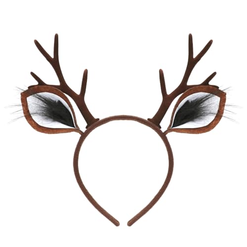 MorLuks Diadema de Ciervo, Diadema Cuernos Reno con Orejas, Accesorios de Disfraces de Ciervo para Niños Adultos Carnaval Halloween Cosplay Fiesta