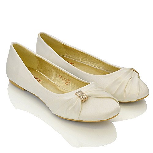 ESSEX GLAM womens Diamante Brooch Ruched Ballerina Pumps - Image 3