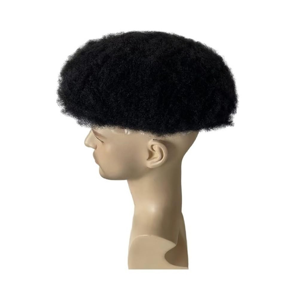 Perücke męska 20 x 25 cm pełna końcówka z podwójnym węzłem, afro kinky kręcone toupé dla czarnych mężczyzn, proteza kapilarna Toupé dla mężczyzn (1#,12 mm)