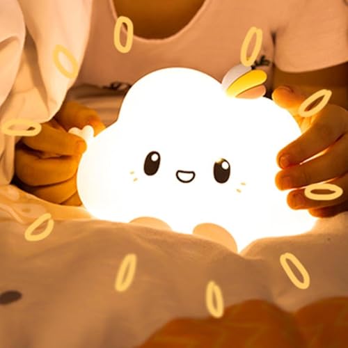 Image of Cute Silicon Cloud Night Light Rechargeable, Touch Control Light with USB Cable, Safe for Children Perfect Night Lamp for Kids, Girls, Boys | Travel, and Bedroom Decor, Soft & Safe LED