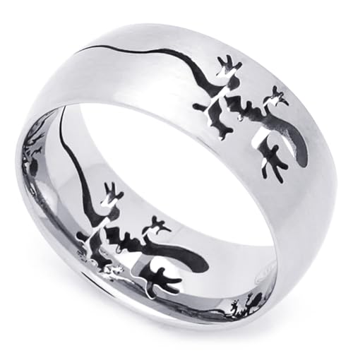DoubleAccent 9MM Stainless Steel Cut-Out Lizard Comfort Fit Wedding Band Ring (Size 7 to 14)