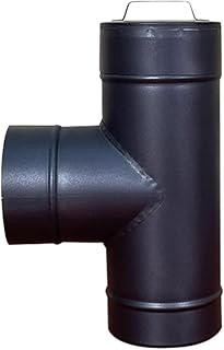 6-Inch Chimney Stove Pipe Connector, 48-Inch Wall Flue for Wood Stoves, with Lock-Seamed Design, Vent and Exhaust Connector for Wood, Oil, Coal or Gas Stoves(T-junction+plug)