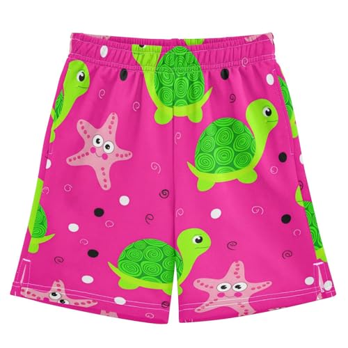 J JOYSAY Cartoon Turtle Starfish Fuchsia Boys Athletic Shorts Kids Youth Casual Shotrs with Elastic Waistband Pockets