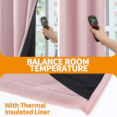 Image of YoungsTex Short 100% Blackout Curtains 45 Inches Length for Kids Bedroom, Thick Full Light Blocking Thermal Insulated Blackout Window Drapes with Liner, Baby Pink, 2 Panels, 42 X 45 Inch