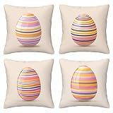 Outdoor Kissenbezug 65x65 Ostern Outdoor Kissenbezüge Wasserdicht Leinen Zierkissenbezug Ostereier Dekorativ Sofakissen Wetterfeste Kissenhülle Dekokissenbezug für Sofa Couch Zimmer Garten Balkon C-5