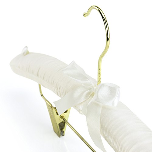 Hangerworld CH-43-CLIP-IVORY_5 Pack Of 5 Ivory Satin Padded Hangers With Clips For Skirts, Pants & Sweaters thumb #3