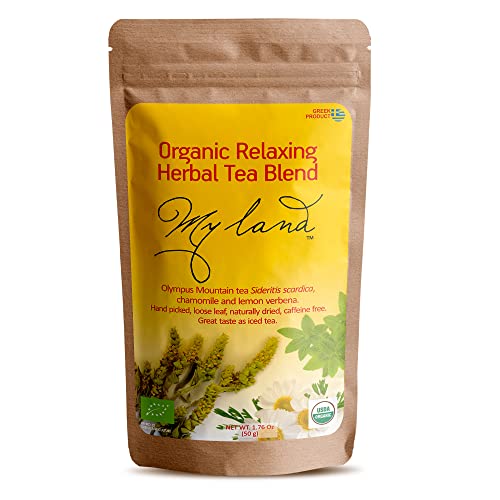My Land Organic Greek Mountain Tea (Sideritis Scardica) – Loose Leaf Ironwort Handpicked on Mount Olympus, Greece, 1.76oz (50g) | Organic Caffeine-Free Herbal Tea with Floral & Earthy Notes : Everything Else