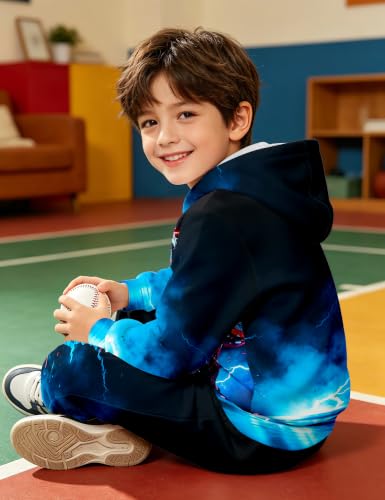 Image of Boys Clothes, T-Rex Print Dinosaur Boy Clothes Fall Winter Outfits Long-sleeved Hooded Sweatshirt Pants 2Pcs Set