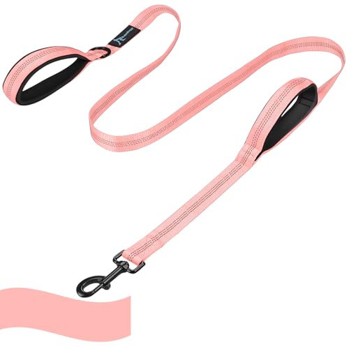 Image of Dog Leash for Large Medium Dogs 6Ft x 1 inch Reflective Stitching Large Leash with 2 Traffic Padded Handles Dog Lead Rope for Running Walking Training (Pink 1 Pack)