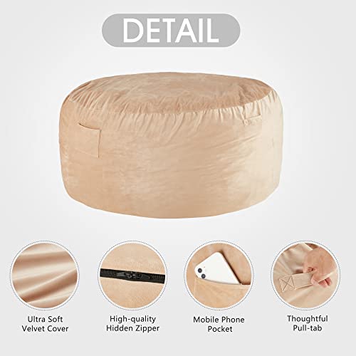 Homguava Bean Bag Chair： Large 5' Bean Bags With Memory Foam Filled, Large Beanbag Chairs Soft Sofa With Dutch Velet Cover-56×56"×36" (Khaki) #TOP5