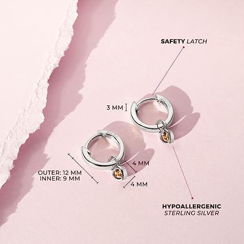 Image of In Season Jewelry Simulated Birthstone Heart Charm Girls Hoop Earrings for Kids - 925 Sterling Silver Little Girl Hoop Earrings - Hypoallergenic & Comfortable with Secure Latch Closure