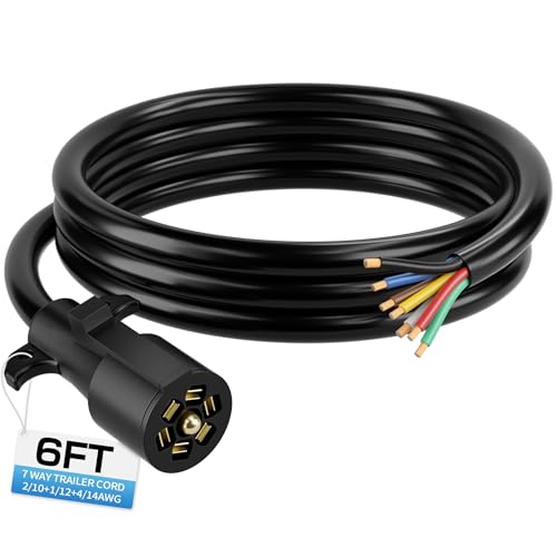 Deluwire 6 FT 7 Pin Trailer Plug, Heavy Duty Trailer Wiring Harness, 7 Way Trailer Cord with Double Prongs Connector for Trailers, RVs, Campers