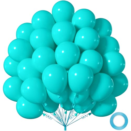 50pcs Matte Teal Blue Balloons 12inch Helium Quality Turquoise Blue Balloons for Baby Shower Gender Reveal Wedding Birthday Party Decorations (with Ribbon & Adhesive Dots)