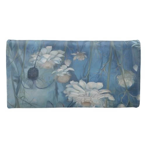 Howilath Blue Dragonfly Floral Print Women's Trifold Wallet Long Clutch Multi Purse, PU Leather Large Capacity Holder Organizer2
