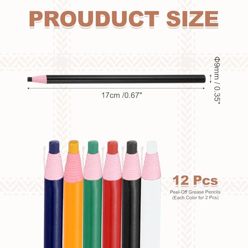 QUARKZMAN 12 Stück Abziehbare Fettstifte Farbige China Marker Für Glas Metall Kunststoff Papier Nicht Nachspitzbare Wachsstifte Zum Malen Zeichnen Markieren 6 Farben