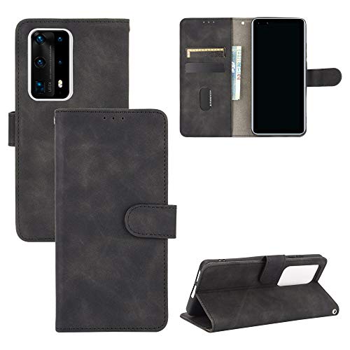 Image of Rfvzubemok Compatible with Huawei P40 Pro Plus 5G Flip Wallet Cover,Compatible with Huawei P40 Pro Plus 5G Kickstand Magnetic Closure Black
