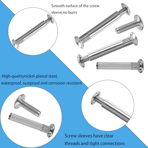 100 sztuk łączników meblowych, łączników do szafek, niklowane, śruby łączące M4 41-50 mm (50 x śruby meblowe, 50 x śruby tulejkowe), łącznik korpusu z tuleją do mebli, szafek, desek drewnianych