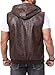 FANARCHER Men's Vintage Faux Leather Vest Jacket Zip-up Classic Hipster Vest with Hood Sleeveless Jacket