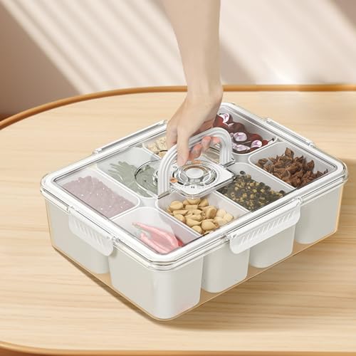 Vermida 2 Pack Snackle Box Charcuterie Container, Portable Divided Serving Tray with Lid and Handle, 8 Compartment Snackle Box Platters Food Container for Fruits, Nuts, Candy, Party, Picnic - Thumbnail 2