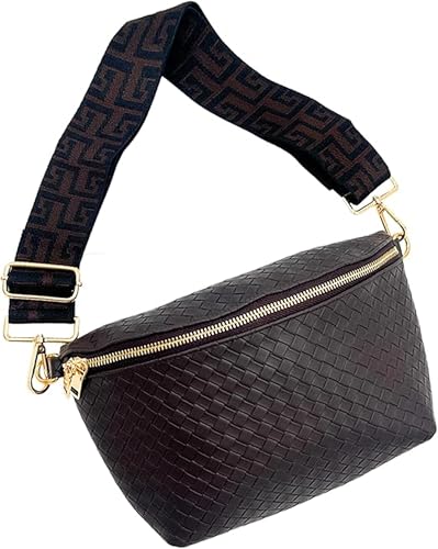 Modern+Chic Belt Bags for Women - Rory Oversized Crisscross Belt Bag for Women, Vegan Leather Crossbody Bag with Strap and Multiple Pockets (Brown)