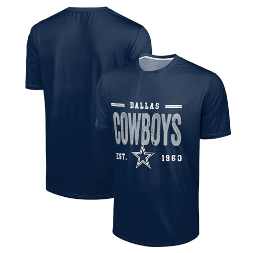 FOCO NFL Men's Officially Licensed Football Team Logo Wordmark Distressed Performance Team Color Crewneck T-Shirt - Dallas Cowboys - Navy - (X-Large)