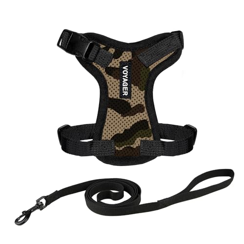 Image of Voyager Escape-Proof Step-in Lock Cat Harness & 5ft Neoprene-Handle Leash Set All-Weather Mesh with Reflective Stitching for Small to Large Cats by Best Pet Supplies, Army /Black Trim, XXS