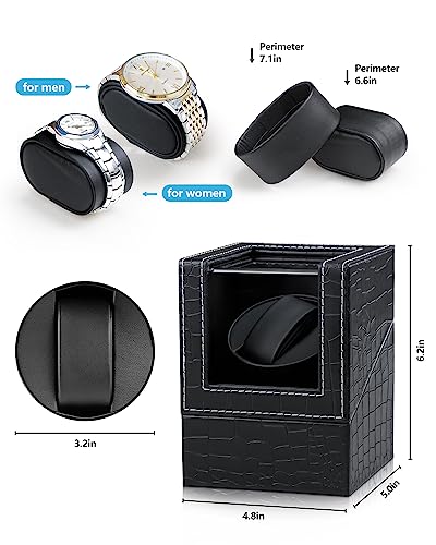Single Watch Winder for Automatic Watches: UnaMela Automatic Watch Winder Box with Japanese Quiet Motor, Crocodile Pattern Leather, Flexible Pillow Fits women and Men, AC Adapter or Battery Powered