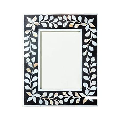 Bone Inlay Photo Picture Frame, Display Pictures 5X7, Wood Resin Photo Frame, Table Top Display, Vintage Wall Decor, Unique Gift Frames, Handmade Blue Black White Photo Frame (Black) #TOP1