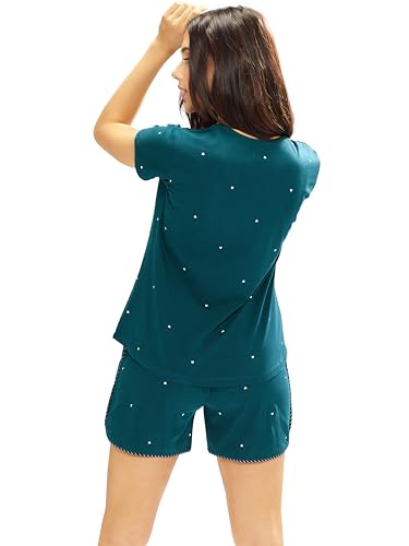 Image of LOTIK Women's Cotton Little Heart Smile Printed Top & Shorts Set