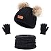 Kinder Wintermütze Schal Handschuhe Mädchen Set Strickmütze Babymütze Kinder Mütze Set Baby Mütze Warme Winter Beanie Hut Jungen Handschuhe runder Schal Set für Kinder 3-8 Jahre (Schwarz)