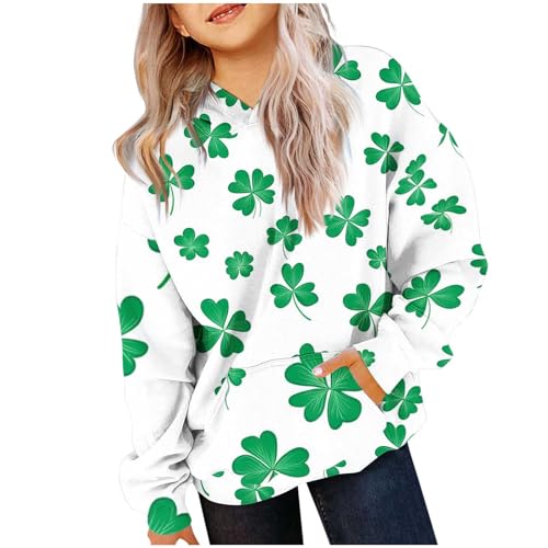 St Patrick's Day Outfit Girl Oversized Saint Pattys Hoodies Casual Shamrock Clover Print Hooded Pullover Tops