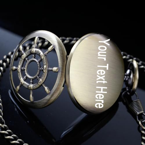 Image of Men's Mechanical Hollow Rudder Design Hand Wind Pocket Watch Roman Numerals Steampunk with Chain Box