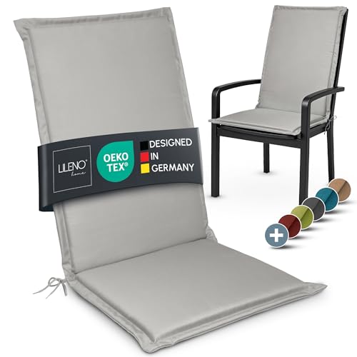 LILENO HOME Gartenstuhl Auflagen [1er Set - Hochlehner] in Grau - Bequeme Liegen als Sitzauflagen für Gartenmöbel - Stuhlkissen für Gartenstühle und Klappstühle MIA