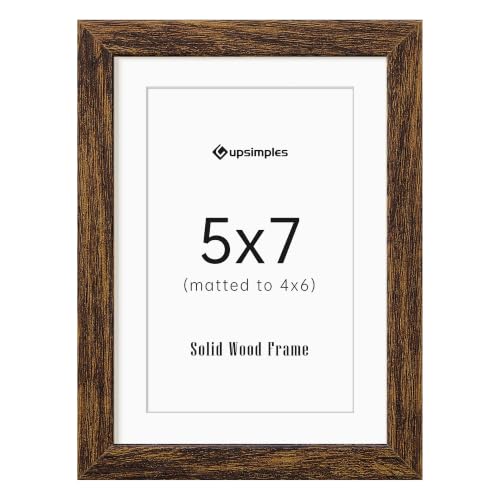 Image of upsimples 5x7 Picture Frame Solid Wooden, Nursery Decor, 1Pack Walnut | 100% Solid Wood, Fit 4x6 with Mat and 5 x 6 Photo, Farmhouse Wall Decor or Tabletop Display, Safe For Nursery Kids Room