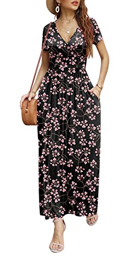 Image of CATHY Maxi Dresses for Women Short Sleeve V-Neck Casual Long Summer Wrap Dress with Pockets