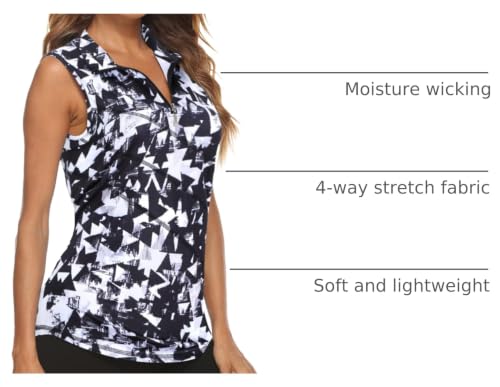 Image of Koscacy Women's Sleeveless Golf Tennis Polo Shirts Zip Up Dry Fit Workout Tank Tops Athletic Shirt