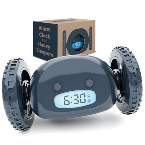 CLOCKY Extra Loud Alarm Clock for Heavy Sleepers on Wheels Rolls Runs Away Vibrating, Easy to Set Super Smart Snooze Digital Bed Shaker Alarm Clock Funny Gift for Adults Kids Teens Bedrooms (Slate)
