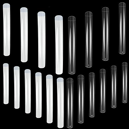 Kalolary 360pcs Extra Long Curve Nail Tips, Natural Square Sharp False Nail Art Tips, 10 Size Acrylic Fake Nail Tools Kit for Nail Salons Home Halloween Cosplay(Clear and White)
